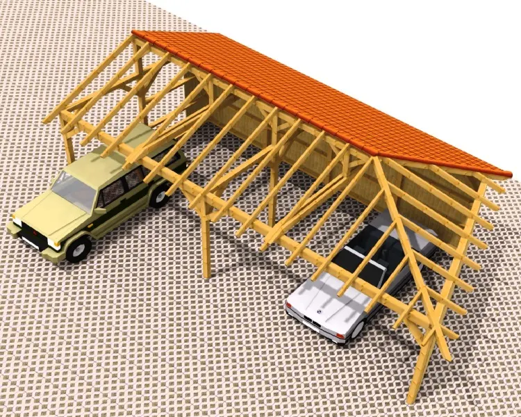 Konstruktionsdarstellung eines Carports in Holzbauweise